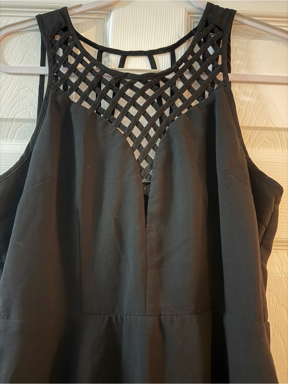 Forever 21 Black Fit & Flare Skater Dress Caged Lattice Neckline Size Large - Picture 2 of 8